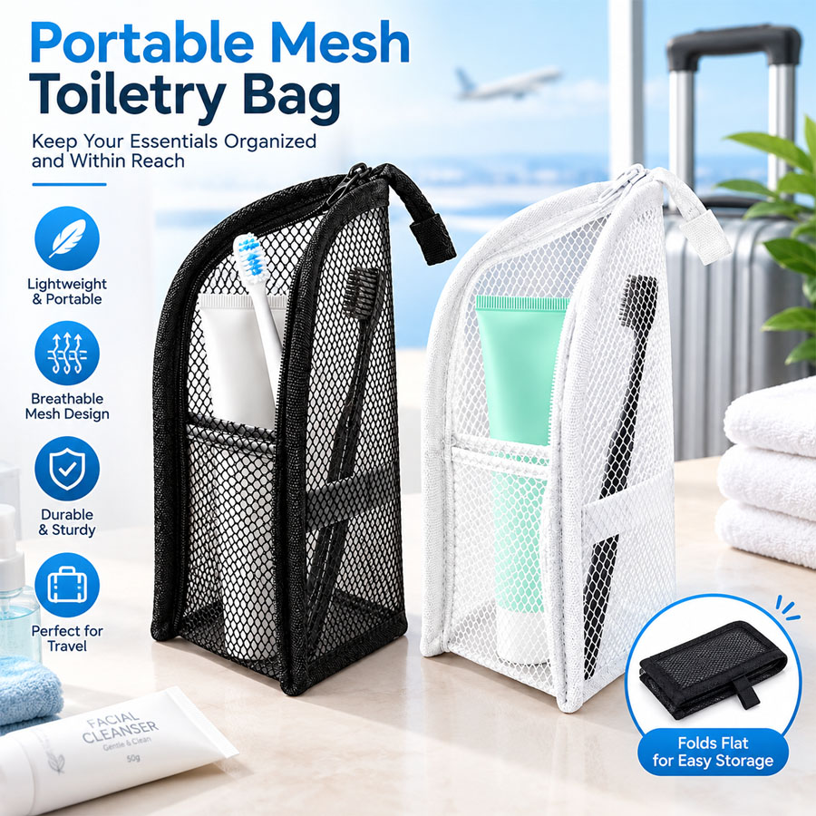 Travel Accessories Organizer Bag - 1 Stück tragbare Toilettentasche aus Netzstoff,